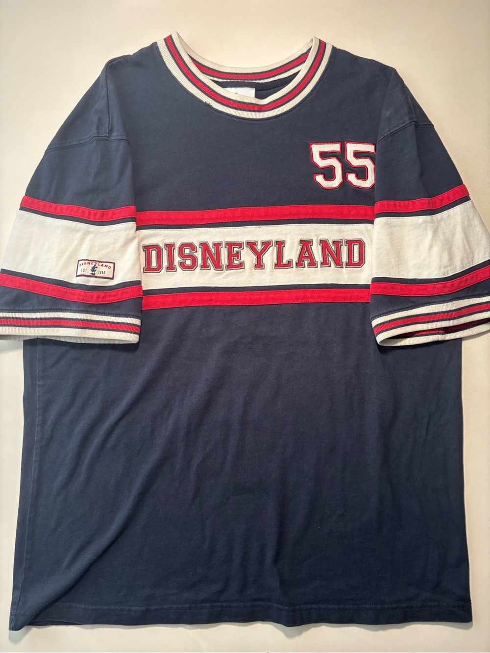 Vintage Disney Navy, White & Red Striped Disneyland Tee baseball style